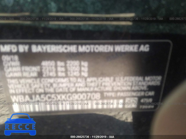 2019 BMW 530 I WBAJA5C5XKG900708 image 8