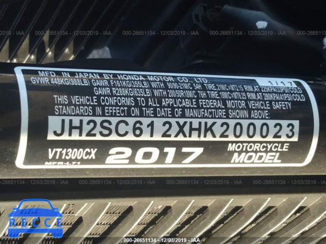 2017 HONDA VT1300 CX JH2SC612XHK200023 image 9