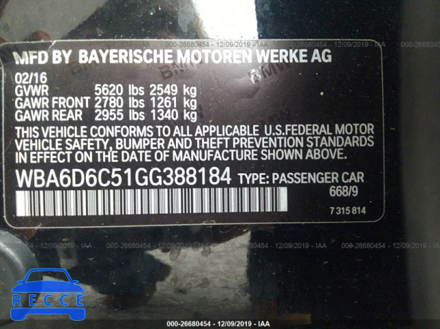 2016 BMW 650 XI/GRAN COUPE WBA6D6C51GG388184 зображення 8