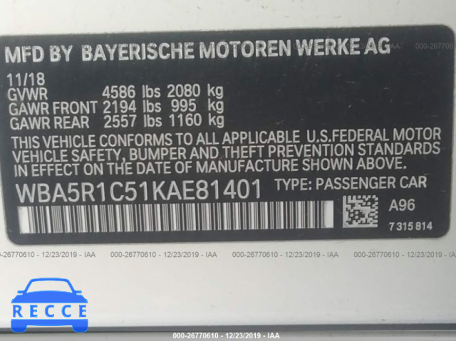 2019 BMW 330I WBA5R1C51KAE81401 image 8