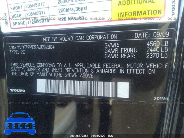 2010 VOLVO C70 T5 YV1672MC9AJ092804 image 8