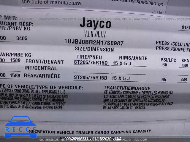 2017 JAYCO OTHER 1UJBJ0BR2H17S0987 зображення 8