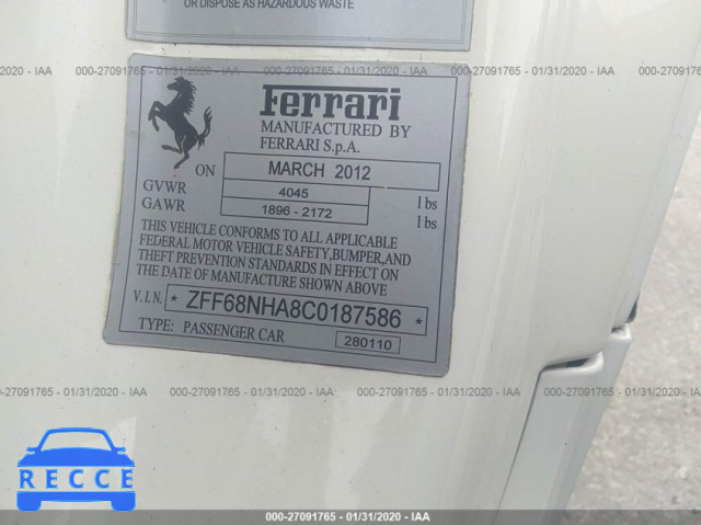 2012 FERRARI 458 SPIDER ZFF68NHA8C0187586 зображення 8