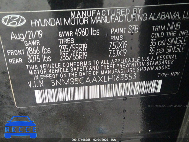 2020 HYUNDAI SANTA FE LIMITED/ULTIMATE 5NMS5CAAXLH163553 image 8