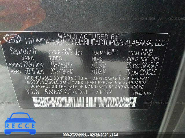2020 HYUNDAI SANTA FE SE 5NMS2CAD5LH171059 image 8