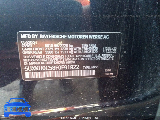 2015 BMW X6 SDRIVE35I 5UXKU0C58F0F91922 image 8