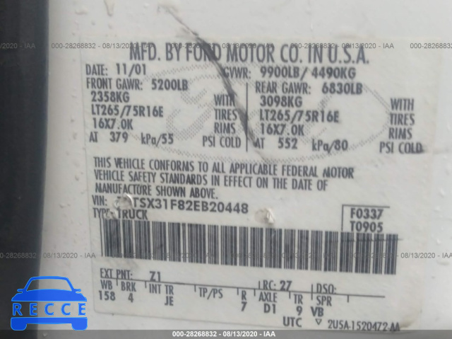2002 FORD SUPER DUTY F-350 SRW XL/XLT/LARIAT 1FTSX31F82EB20448 image 8