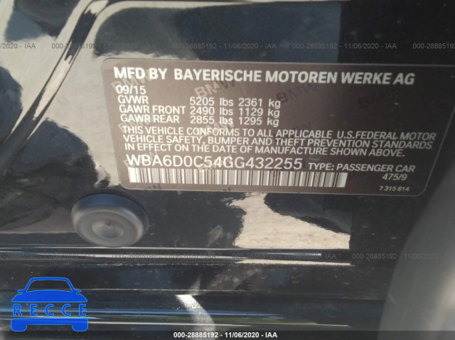 2016 BMW 6 SERIES 640I WBA6D0C54GG432255 зображення 8