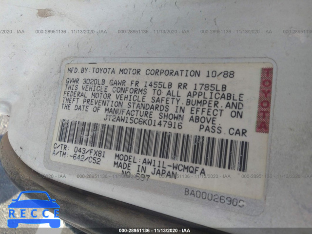 1989 TOYOTA MR2  JT2AW15C6K0147916 image 8