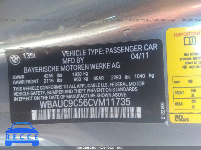 2012 BMW 1 SERIES 135I WBAUC9C56CVM11735 зображення 8