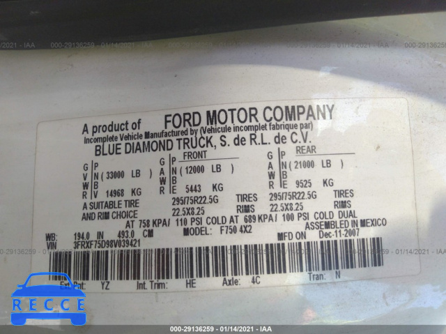 2008 FORD SUPER DUTY F-750 XL/XLT 3FRXF75D98V039421 Bild 8