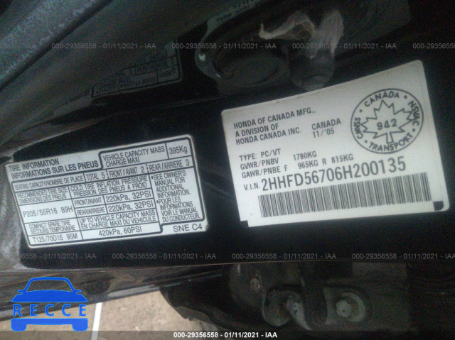 2006 ACURA CSX PREMIUM/NAVI 2HHFD56706H200135 image 8