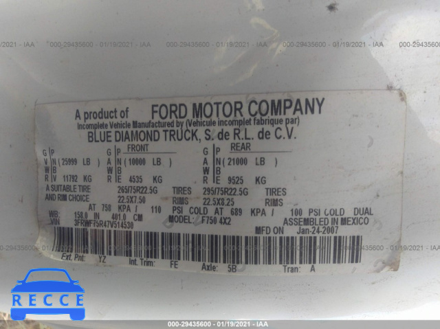 2007 FORD SUPER DUTY F-750 XL/XLT 3FRWF75R47V514530 image 8