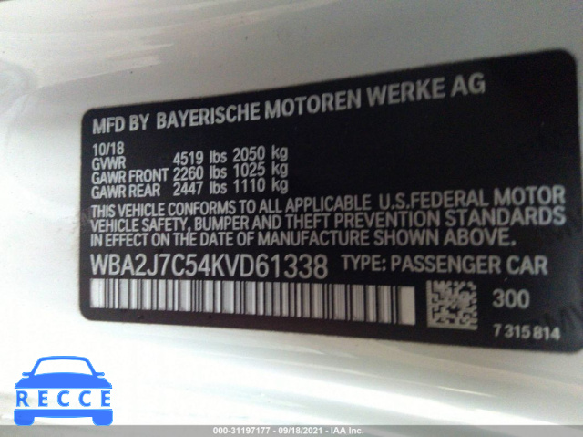 2019 BMW 2 SERIES M240I XDRIVE WBA2J7C54KVD61338 зображення 8