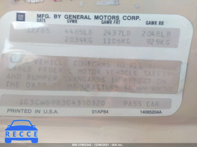 1986 Oldsmobile 98 REGENCY BROUGHAM 1G3CW69B3G4330320 image 8