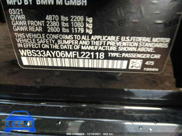 2021 BMW M3 COMPETITION WBS33AY06MFL22118 image 8