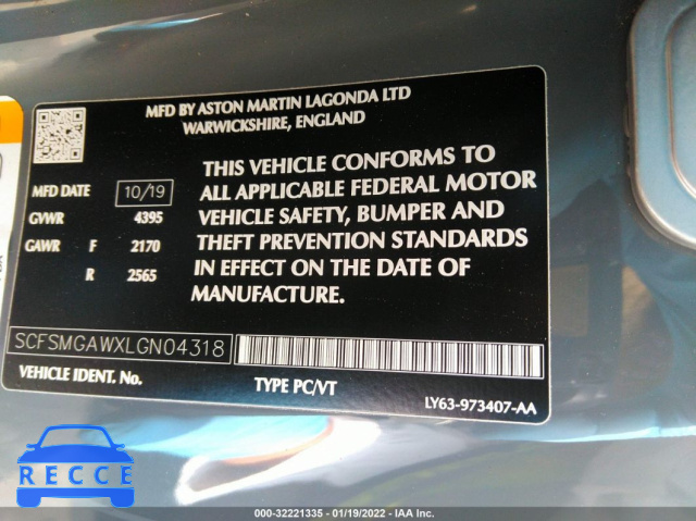 2020 ASTON MARTIN VANTAGE  SCFSMGAWXLGN04318 image 8