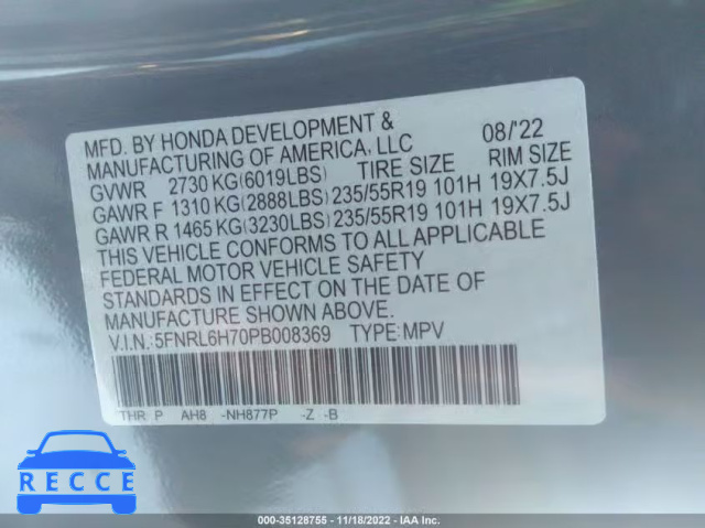 2023 HONDA ODYSSEY SPORT 5FNRL6H70PB008369 image 8