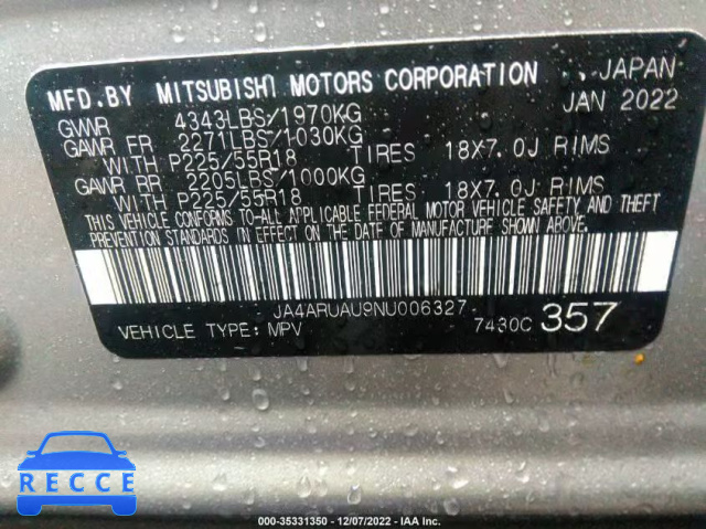 2022 MITSUBISHI OUTLANDER SPORT ES/LE/SE JA4ARUAU9NU006327 image 8