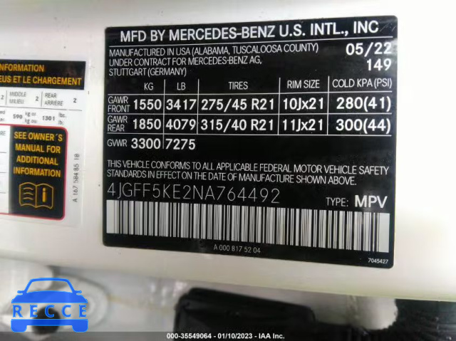 2022 MERCEDES-BENZ GLS GLS 450 4JGFF5KE2NA764492 image 8
