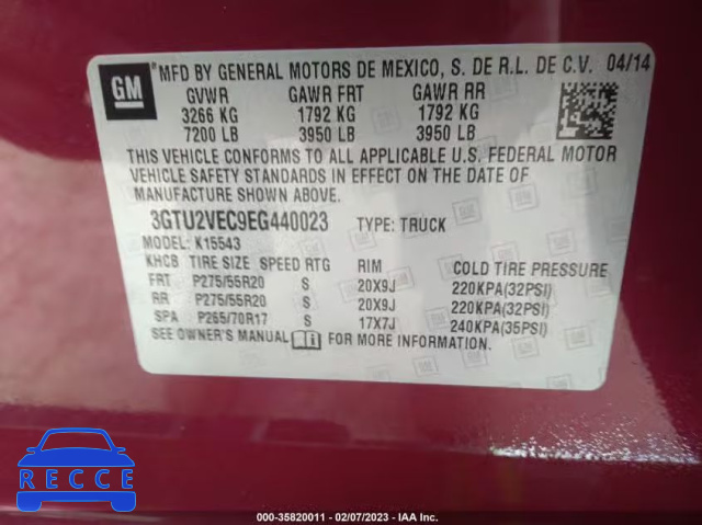 2014 GMC SIERRA 1500 SLT 3GTU2VEC9EG440023 image 8