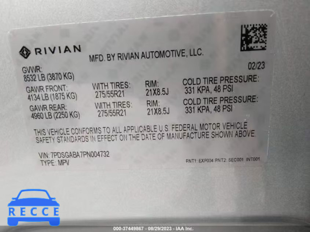 2023 RIVIAN R1S ADVENTURE 7PDSGABA7PN004732 Bild 8