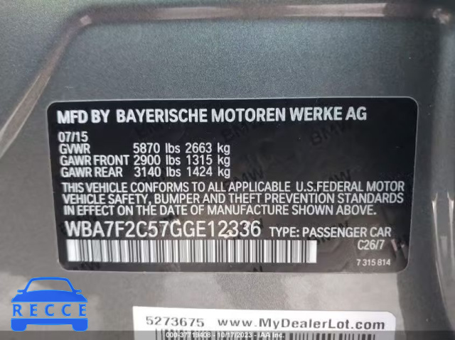 2016 BMW 750I XDRIVE WBA7F2C57GGE12336 image 8
