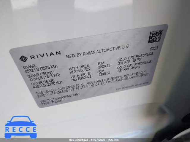 2023 RIVIAN R1T ADVENTURE QUAD-MOTOR LARGE PACK 7FCTGAAAXPN019295 Bild 8