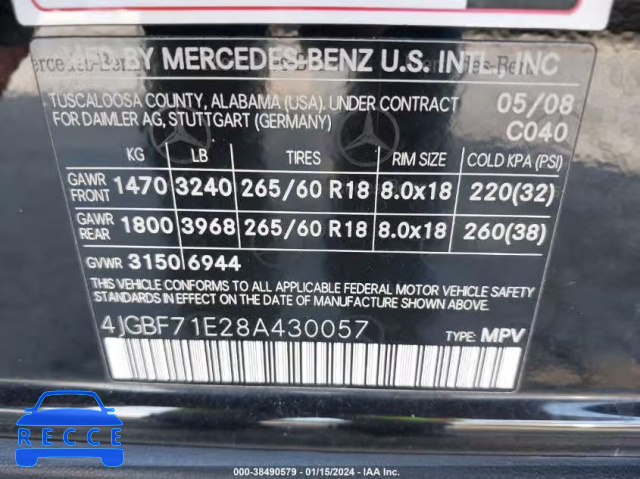 2008 MERCEDES-BENZ GL 450 4MATIC 4JGBF71E28A430057 image 8