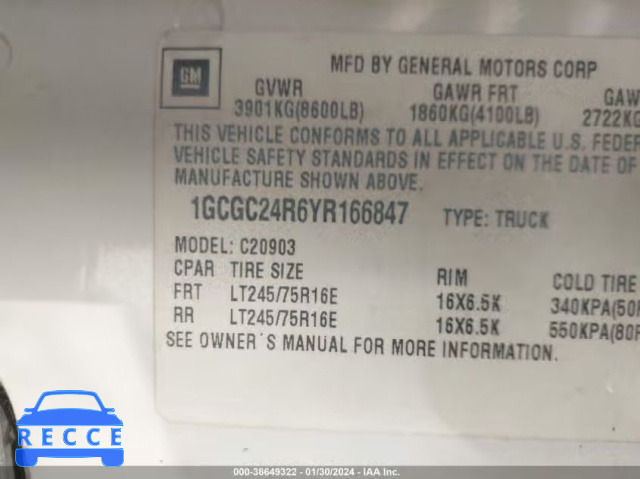 2000 CHEVROLET C2500 1GCGC24R6YR166847 image 8