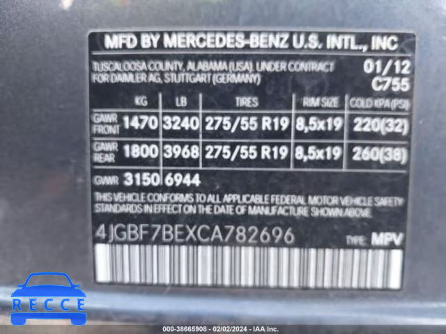 2012 MERCEDES-BENZ GL 450 4MATIC 4JGBF7BEXCA782696 Bild 8