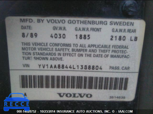 1990 VOLVO 240 DL YV1AA8844L1388804 зображення 8
