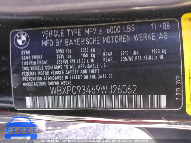 2009 BMW X3 XDRIVE30I WBXPC93469WJ26062 image 8