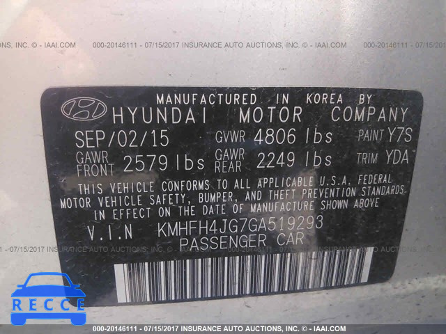 2016 HYUNDAI AZERA LIMITED KMHFH4JG7GA519293 image 8