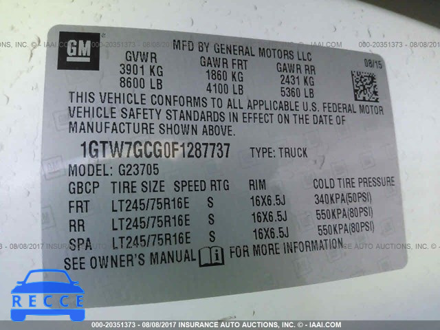 2015 GMC SAVANA G2500 1GTW7GCG0F1287737 Bild 8