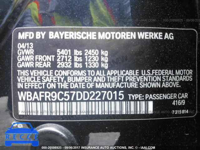 2013 BMW 550 I WBAFR9C57DD227015 зображення 8