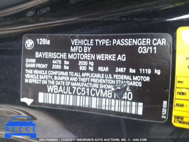 2012 BMW 128 I WBAUL7C51CVM81440 image 8
