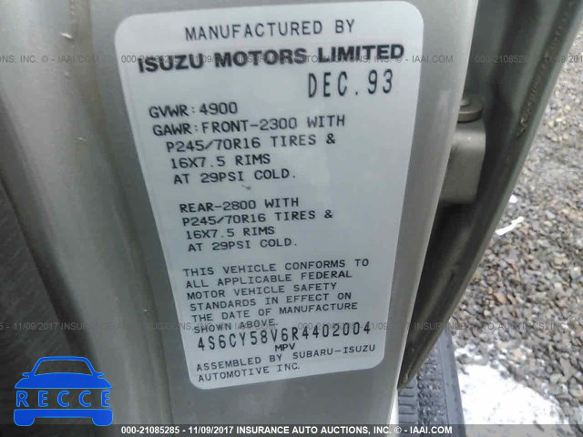 1994 HONDA PASSPORT EX/LX/LXP/EXT 4S6CY58V6R4402004 image 8