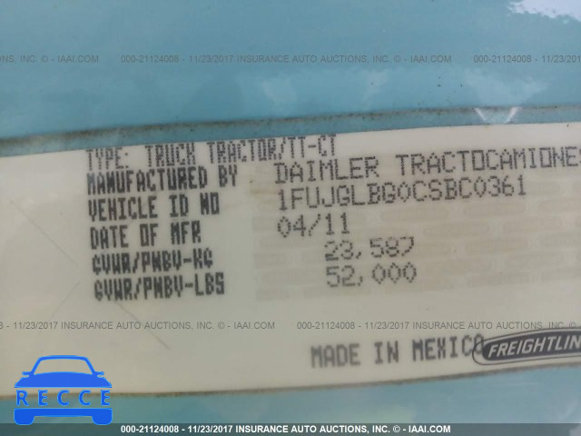 2012 FREIGHTLINER CASCADIA 125 1FUJGLBG0CSBC0361 image 9