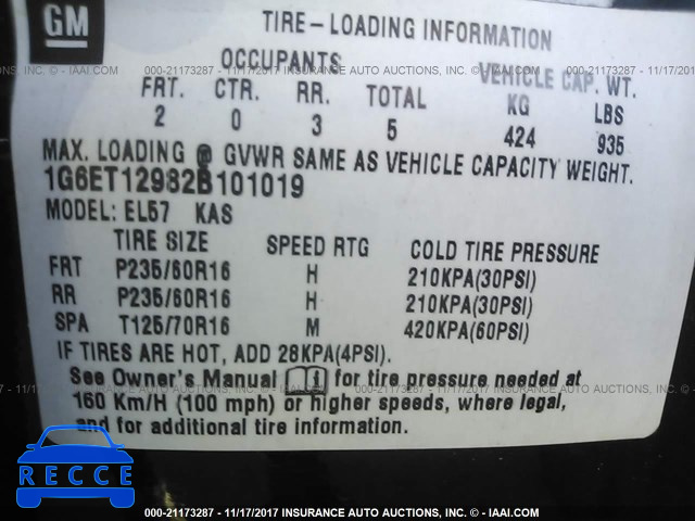 2002 CADILLAC ELDORADO TOURING 1G6ET12982B101019 Bild 8