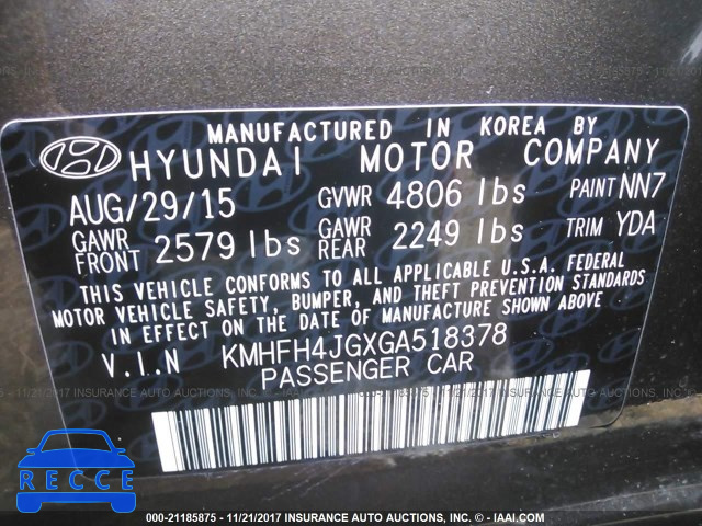 2016 HYUNDAI AZERA LIMITED KMHFH4JGXGA518378 image 8