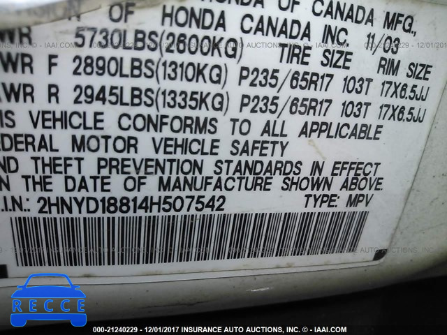 2004 ACURA MDX TOURING 2HNYD18814H507542 image 8