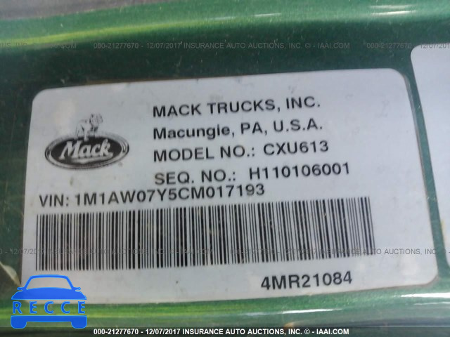 2012 MACK CXU613 CXU600 1M1AW07Y5CM017193 зображення 9