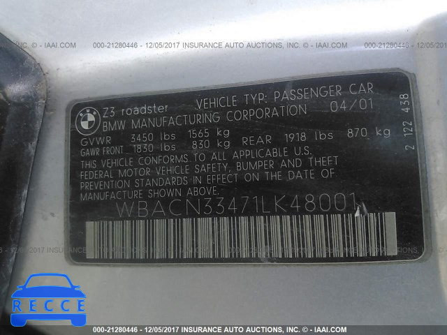 2001 BMW Z3 2.5 WBACN33471LK48001 image 8