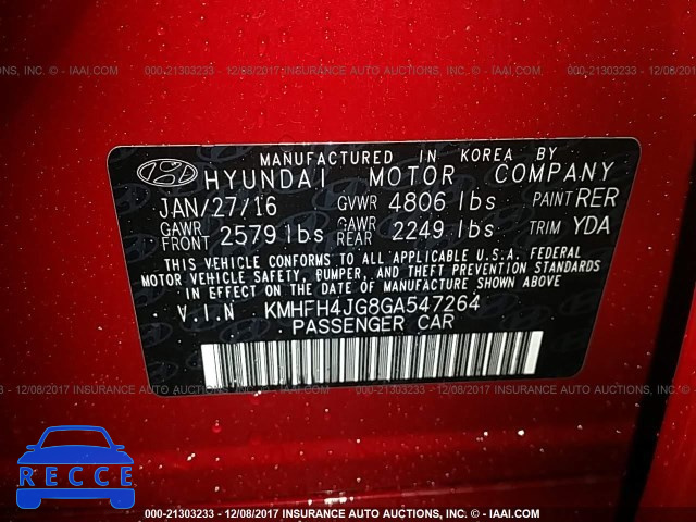 2016 HYUNDAI AZERA LIMITED KMHFH4JG8GA547264 image 8