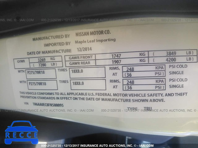 2015 NISSAN TITAN S/SV/SL/PRO-4X 1N6AA0EC8FN500095 image 8