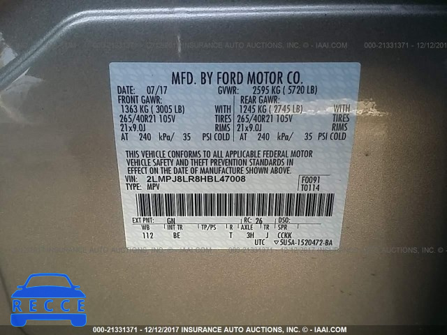 2017 LINCOLN MKX RESERVE 2LMPJ8LR8HBL47008 image 8