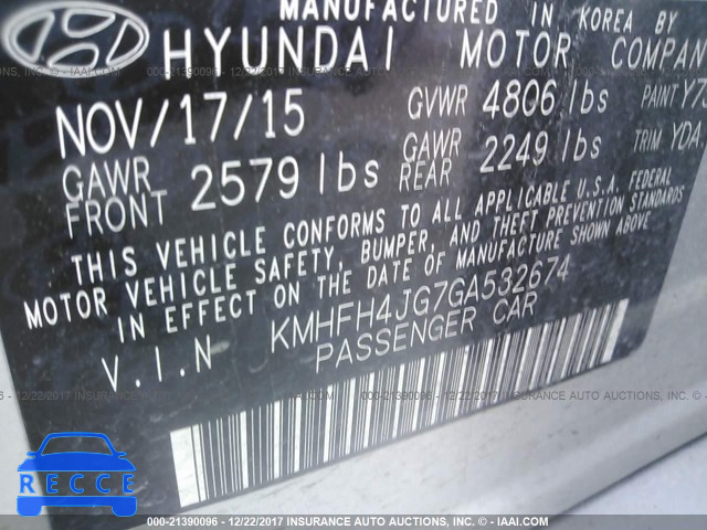 2016 HYUNDAI AZERA LIMITED KMHFH4JG7GA532674 image 8