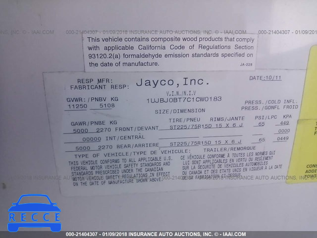 2012 JAYCO EAGLE 1UJBJ0BT7C1CW0183 image 8