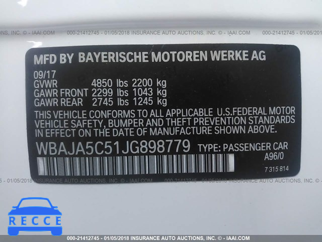 2018 BMW 530 I WBAJA5C51JG898779 зображення 8